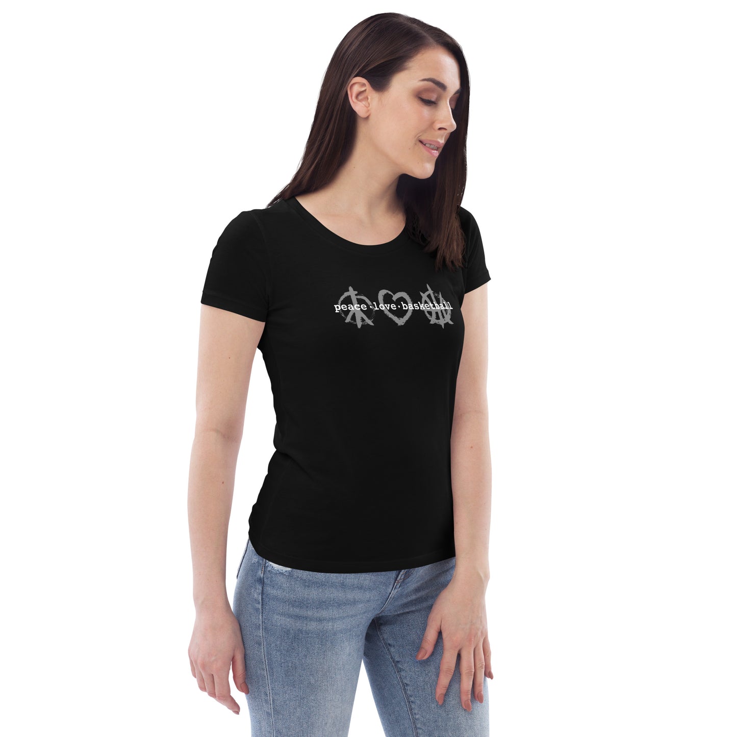 PeaceLoveBasketball Classic Black Women's Fitted Eco T-shirt